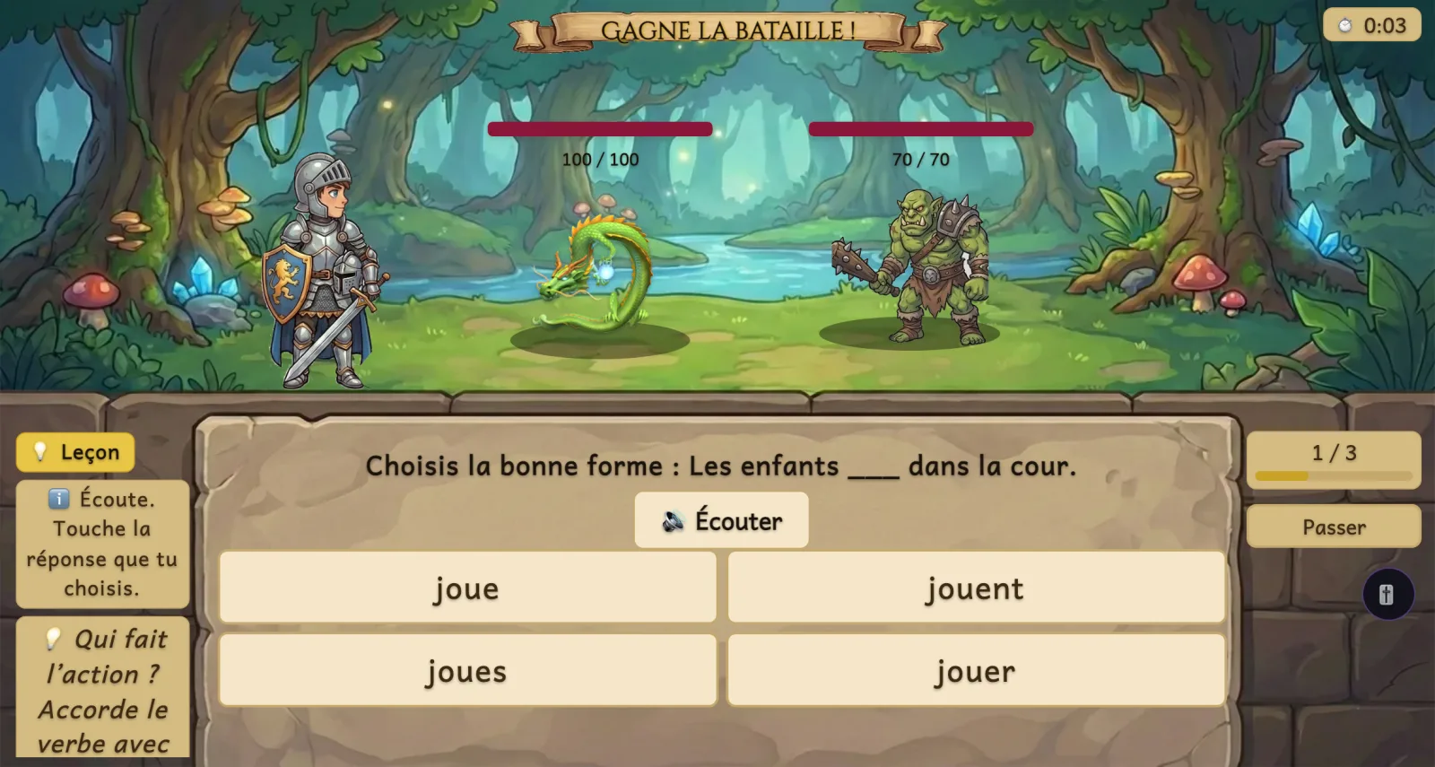 Le même exercice avec le texte en taille « Grande » et les lettres et les lignes « Aéré » : la consigne et les réponses sont plus grandes et plus espacées.